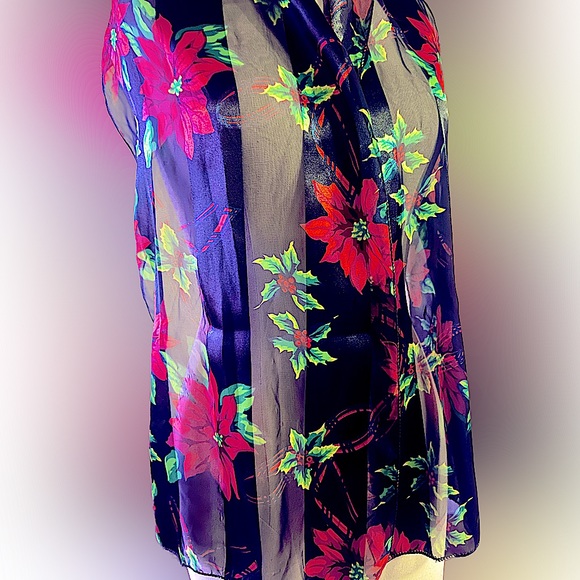 Striped Sheer Poinsettia Scarf - Picture 3 of 3